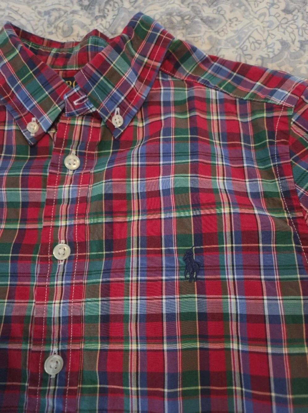 Boy's Red & Green Plaid Button-Down Shirt